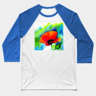 Colorful Digital Watercolor of Red Poppies (MD23Mrl011) Baseball T-Shirt